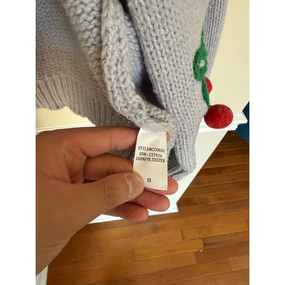 Luna and Ivy Purple Knit Crewneck Sweater Open Front Preppy Cherry Details - Picture 7 of 12
